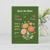Retro Bloemen Bruiloft Save the Date (Staand voorkant)