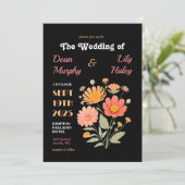 Retro bloemen bruiloftsinvatie kaart (Staand voorkant)