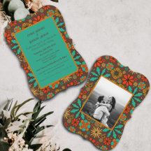 Retro Bloemen Bruin Blauwgroen Rood Bloemen Groovy