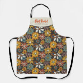 Retro Bloemen Bruin Goud Blauwgroen Gepersonalisee Schort (Voorkant)