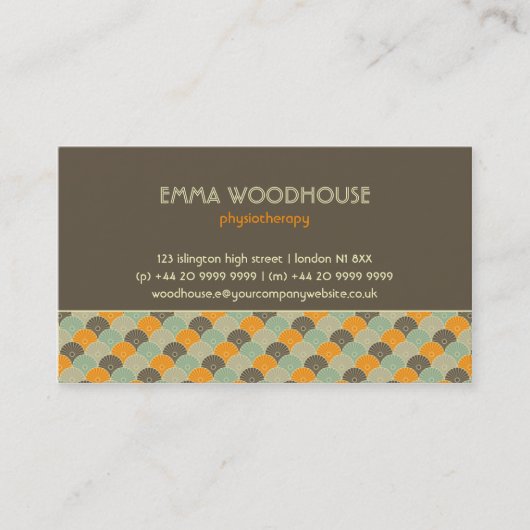 Retro!Bloemen: Bruin, Oranje, beige Visitekaartje (Voorkant)