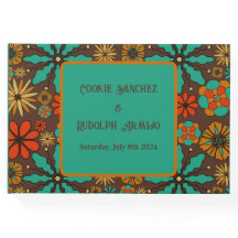 Retro Bloemen Bruin Teal Rood bloemig groovy 60s 