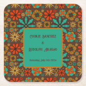 Retro Bloemen Bruin Teal Rood bloemmotief groovy 6 Kartonnen Onderzetters (Voorkant)