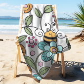 Retro Bloemen Bumble Bee gepersonaliseerd Strandlaken