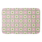 Retro Bloemen Checker Patroon Roze en Groen Badmat (Voorkant)