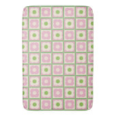 Retro Bloemen Checker Patroon Roze en Groen Badmat (Voorkant Verticaal)