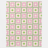 Retro Bloemen Checker Patroon Roze en Groen Fleece Deken (Voorkant)
