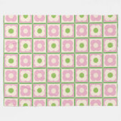 Retro Bloemen Checker Patroon Roze en Groen Fleece Deken (Voorkant (Horizontaal))