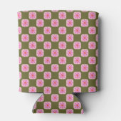 Retro Bloemen Checkerboard Roze Groene Vleermuis M Blikjeskoeler (Achterkant)