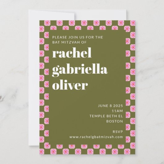 Retro Bloemen Checkerboard Roze Groene Vleermuis M Kaart (Voorkant)