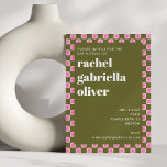 Retro Bloemen Checkerboard Roze Groene Vleermuis M Kaart<br><div class="desc">Retro Bloemen Checkerboard Roze en Groene Vleermuis Mitzvah Uitnodiging</div>