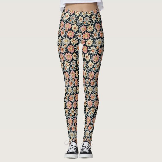 Retro Bloemen  Daisy Print Leggings (Voorkant)