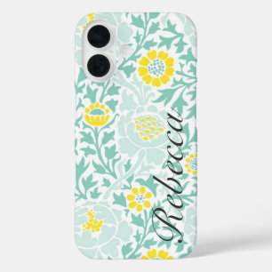 Retro Bloemen Damast met Aangepaste Naam iPhone 16 Hoesje