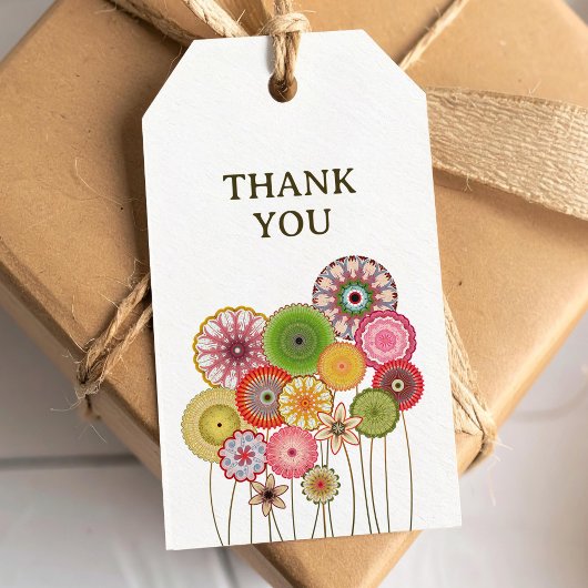 Retro bloemen dank je cadeaulabel