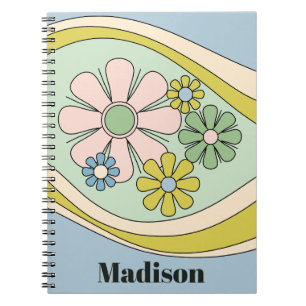 Retro Bloemen Daydream 60s Pastel Gepersonaliseerd Notitieboek