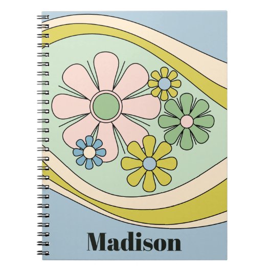 Retro Bloemen Daydream 60s Pastel Gepersonaliseerd Notitieboek (Voorkant)