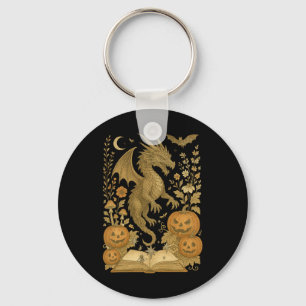 Retro Bloemen Dragon Boek Pompoen Spooky Lezen Ha Sleutelhanger