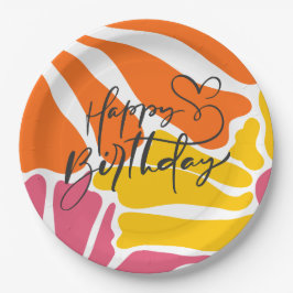  Retro Bloemen Elegante & Kleurrijke Verjaardag Papieren Bordje