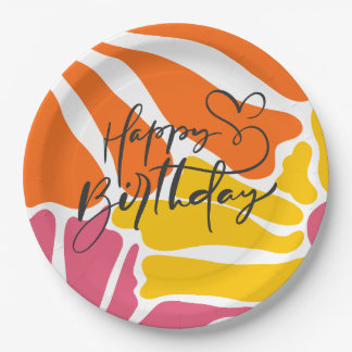  Retro Bloemen Elegante & Kleurrijke Verjaardag Papieren Bordje