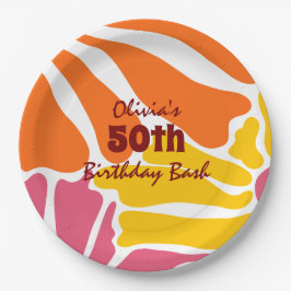  Retro Bloemen Elegante & Kleurrijke Verjaardag Papieren Bordje