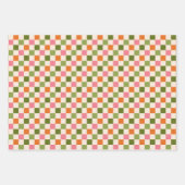 Retro Bloemen en dambord Roze Sinaasappel Groen Inpakpapier Vel (Voorkant)
