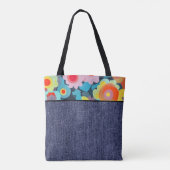Retro bloemen en denim tote bag (Achterkant)