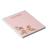 Retro Bloemen en Paddestoel Moderne Pastel Roze Notitieblok (Schuin)