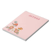 Retro Bloemen en Paddestoel Moderne Pastel Roze Notitieblok (Linkerzijde)