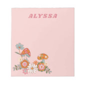 Retro Bloemen en Paddestoel Moderne Pastel Roze Notitieblok (Voorkant)