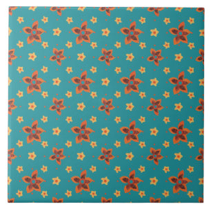 Retro Bloemen en Polka Dots, Blauwgroen Keramische Tegeltje