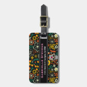 Retro bloemen en suikerschedel bagagelabel (Voorkant verticaal)