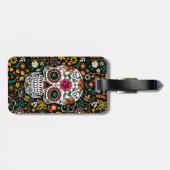 Retro bloemen en suikerschedel bagagelabel (Achterkant horizontaal)