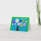 Retro bloemen en zwarte kat dank je kaarten (Voorkant)