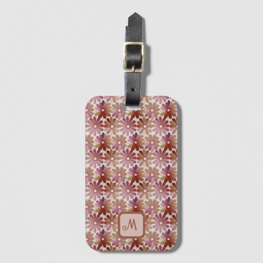 Retro bloemen esthetisch - monogram bagagelabel (Voorkant (verticaal))