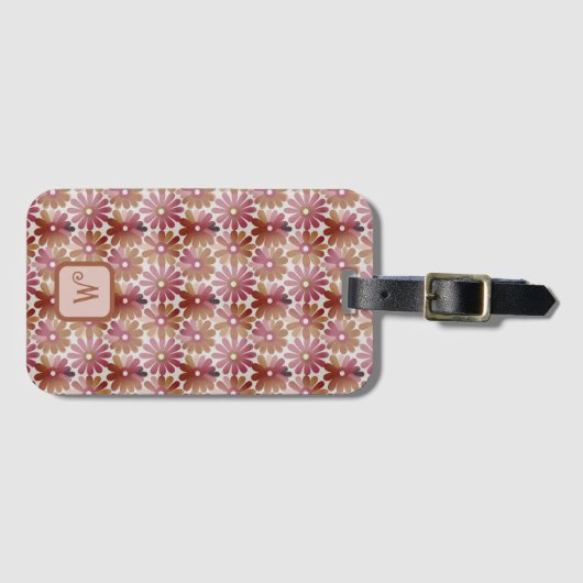 Retro bloemen esthetisch - monogram bagagelabel (Voorkant (horizontaal))