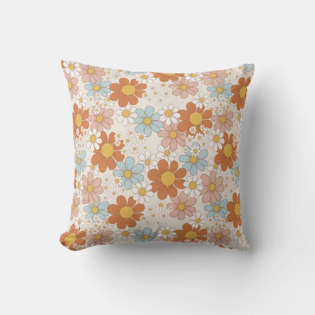 Retro Bloemen  Esthetische Daisy 70's Design Kussen (Voorkant)
