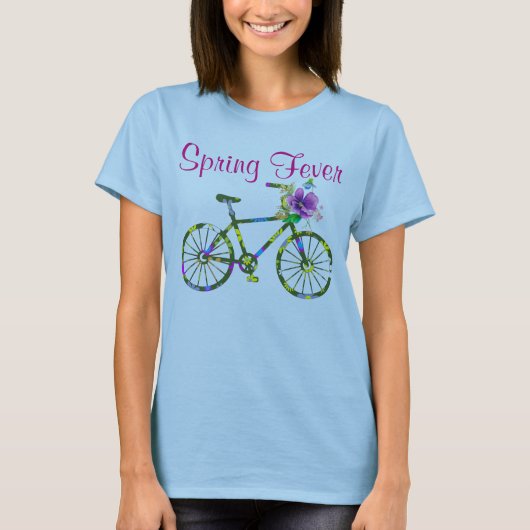 Retro Bloemen Fiets Lente Koorts T-shirt (Voorkant)