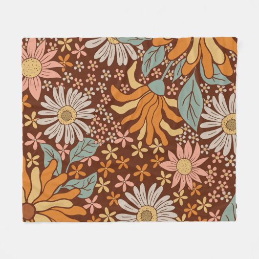 Retro' bloemen fleece deken (Voorkant (Horizontaal))