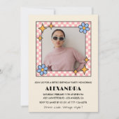 Retro Bloemen Foto 39e verjaardag uitnodiging Blau (Voorkant)