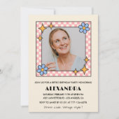 Retro Bloemen Foto 56e verjaardag uitnodiging Blau (Voorkant)