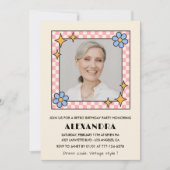 Retro Bloemen Foto 79e verjaardag uitnodiging Blau (Voorkant)