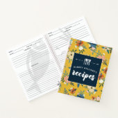 Retro Bloemen Geel Blauw Bloemen Patroon Recepten Notitieboek (Binnen)
