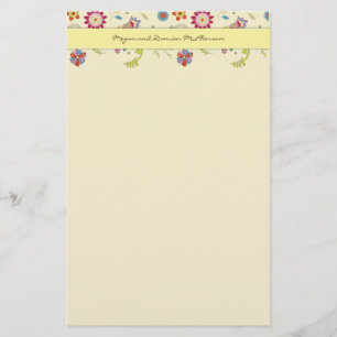 Retro bloemen · Geel · Stationery Briefpapier