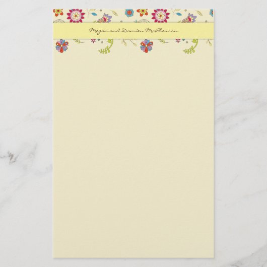 Retro bloemen · Geel · Stationery Briefpapier (Voorkant)