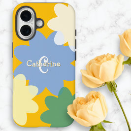 Retro Bloemen Gele Lente Groovy Monogrammed iPhone 16 Hoesje