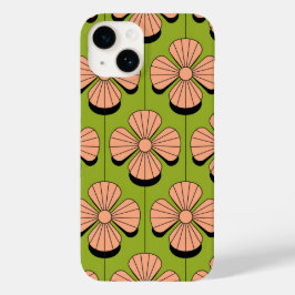 Retro Bloemen Geometrie Patroon - Roze bloemblaadj Case-Mate iPhone 14 Hoesje