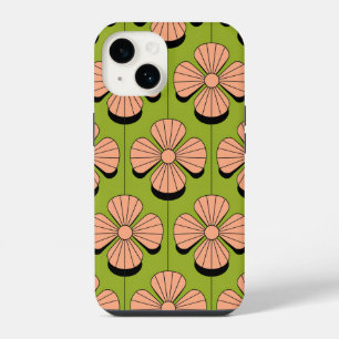 Retro Bloemen Geometrie Patroon - Roze bloemblaadj iPhone 14 Hoesje