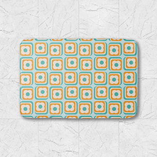 Retro Bloemen Geometrisch Patroon Aqua Sinaasappel Badmat