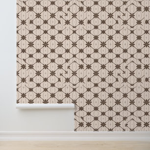 Retro Bloemen Geometrisch Patroon in Bruin Behang