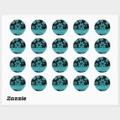 Retro Bloemen Gepersonaliseerde Boekplaten : Blauw Ronde Sticker (Vel)